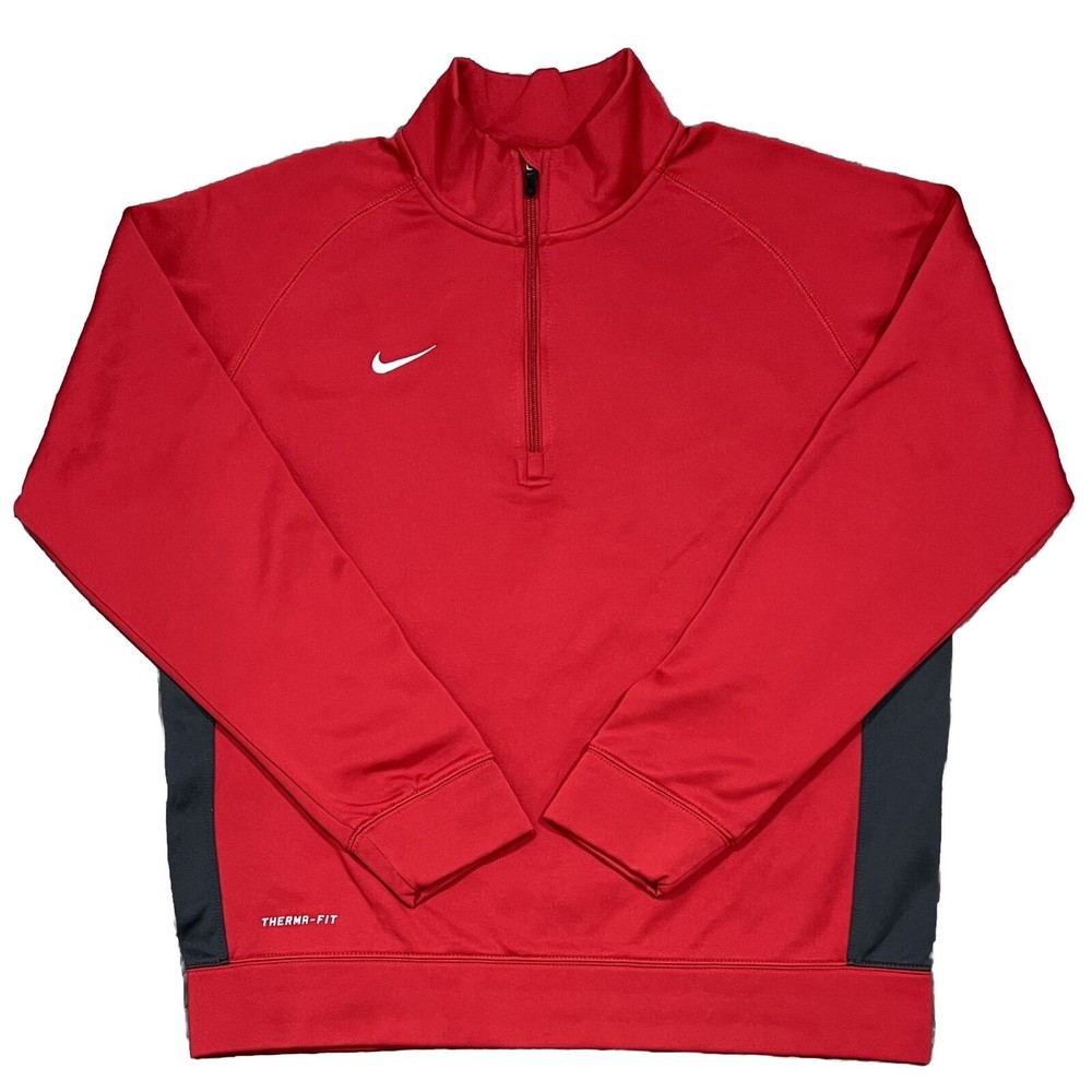 Nike Therma Fit Mens Quarter Zip Red Size Extra Large XL Pullover Active Shirt